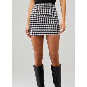 For Love & Lemons Bonnie Mini Skirt Black White Houndstooth Size 1X NWT